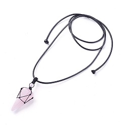 Rose Quartz Natural Rose Quartz Pendants Necklaces, with Waxed Cord and Nylon Cord, Cone, 31.18 inch~33 inch(79.2~84cm), 1.5~2mm
