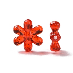 Rouge Transparent avec des perles acryliques scintillantes, fleur, rouge, 16.5x15x5mm, Trou: 1.5mm, environ1000 pcs / 500 g
