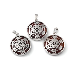 Red Agate Natural Red Agate Pendants, with Rack Plating Brass Findings, Cadmium Free & Lead Free, Flat Round with Star Charms, 32~32.5x27.5~28x7mm, Hole: 8.5x5mm