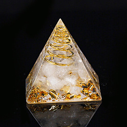 Cristal de Quartz Décorations d'affichage en résine pyramidale d'orgonite, avec les accessoires en laiton, feuille d'or et éclats de cristal de quartz naturel à l'intérieur, pour bureau à domicile, 30mm