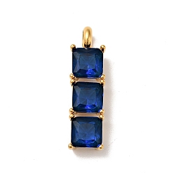 Blue 316 Surgical Stainless Steel Micro Pave Cubic Zirconia Pendants, Golden, Rectangle, Blue, 29x8x5.5mm, Hole: 4mm