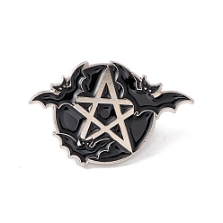 Black Bat and Pentacle Enamel Pin, Halloween Alloy Badge for Backpack Clothes, Planinum, Black, 20x30x1.5mm, Pin: 1mm