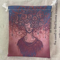 Roja India Bolsa de almacenamiento de cartas de tarot, tarot de tela mochilas de cuerdas, rectángulo con patrón de mujer, piel roja, 18x13 cm