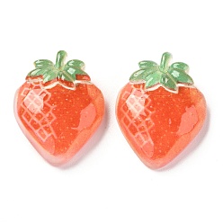 Orange Red Transparent Resin Decoden Cabochons, Strawberry, Orange Red, 21.5x17x7mm