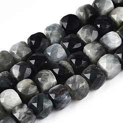 Eagle Eye Stone Natural Hawk's Eye Beads Strands, Eagle Eye Stone, Cube, Faceted, 5x5x5mm, Hole: 1mm, about 70pcs/Strand, 14.96 inch(38cm)
