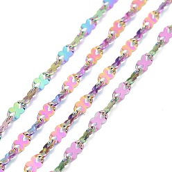 Rainbow Color Ion Plating(IP) 304 Stainless Steel Dapped Link Chains, Soldered, with Spool, Rainbow Color, 5x2.5x1.5mm, about 32.8 Feet(10m)/roll