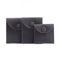 Light Grey Velvet Jewelry Bags, Jewelry Storage Pouches with Snap Button, Square, Light Grey, 7x7x1cm