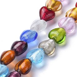 Coloré Perles de verre au chalumeau fait main, cœur, colorées, 12x11~13x8~9mm, Trou: 1.2mm, Environ 33 pcs/chapelet, 14.96 pouce (38 cm)