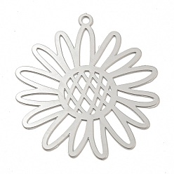 Stainless Steel Color 201 Stainless Steel Pendants, Etched Metal Embellishments, Flower Charm, Stainless Steel Color, 33x30.5x0.2mm, Hole: 1.6mm