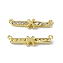 Letter X Rack Plating Brass Micro Pave Clear Cubic Zirconia Connector Charms, Real 18K Gold Plated, Long-Lasting Plated, Cadmium Free & Nickel Free & Lead Free, Letter Links, Letter.X, 6x25.5x2.5mm, Hole: 1.2mm