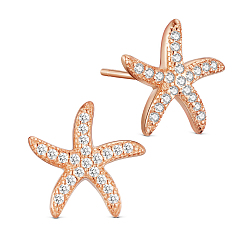 Rose Gold SHEGRACE 925 Sterling Silver Stud Earrings, with Micro Pave AAA Cubic Zirconia Starfish/Sea Stars, Real Rose Gold Plated, 11mm
Packing Size: 53x53x37mm