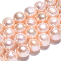 PeachPuff Natural Cultured Freshwater Pearl Beads Strands, Potato, PeachPuff, 11~12x9.5~14mm, Hole: 0.7mm, about 32pcs/strand, 13.78~13.98 inch(35~35.5cm)