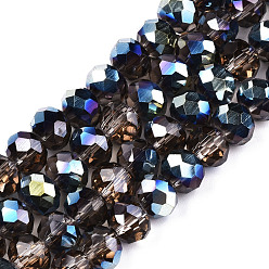 Tan Electroplate Transparent Glass Beads Strands, Half Multi-color Plated, Faceted, Rondelle, Tan, 8x6mm, Hole: 1mm, about 72pcs/strand, 16.14 inch(41cm)