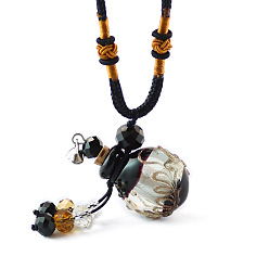 Black Lampwork Perfume Bottle Pendant Necklace with Glass Beads, Essential Oil Vial Jewelry for Women, Black, 17.7~25.59 inch(45~65cm)