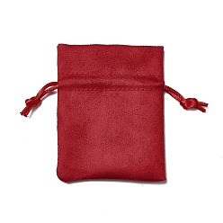 Brique Rouge Sacs à cordon en velours, sacs de bijoux, sacs-cadeaux de bonbons de mariage de fête de noël, rectangle, firebrick, 9x7 cm