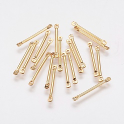 Real 18K Gold Plated Brass Links, Long-Lasting Plated, Bar, Real 18K Gold Plated, 22x2x1mm, Hole: 1mm