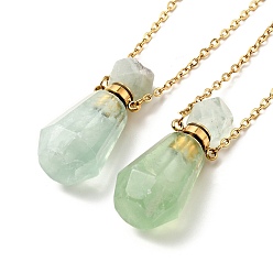 Fluorite Openable Faceted Natural Fluorite Perfume Bottle Pendant Necklaces for Women, 304 Stainless Steel Cable Chain Necklaces, Golden, 18.74 inch(47.6cm)
