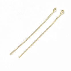Real 18K Gold Plated Brass Eye Pins, Real 18K Gold Plated, 50mm, Hole: 1mm, Pin: 0.8mm