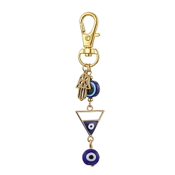 Triangle Alloy Enamel Pendant Decorations, Resin Beads and Swivel Lobster Claw Clasps Charm, Hamsa Hand, Triangle, 86mm