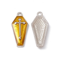 Gold Alloy Enamel Pendants, Coffin with Cross Charm, Platinum, Gold, 26x11.5x3mm, Hole: 1.8mm