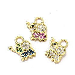 Mixed Color Brass Micro Pave Cubic Zirconia Charms, Cadmium Free & Lead Free, Elephant Charm, Golden, Mixed Color, 13x11x2mm, Hole: 2.8mm