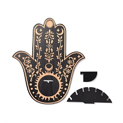 Negro Soportes de exhibición de esfera de cristal de madera de mano de hamsa, decoración de altar wiccan de cosas de brujas, bandeja pequeña de suministros de brujas, por brujería, negro, 300x250x55 mm