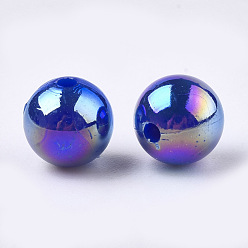 Bleu Moyen  Des perles en plastique, de couleur plaquée ab , ronde, bleu moyen, 8mm, trou: 1.8 mm, 2000 pcs / 500 g