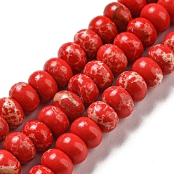 Roja Hebras de cuentas teñidas de jaspe imperial sintético., Rondana plana, rojo, 6~7x4~4.5 mm, agujero: 1.2 mm, sobre 90~94 unidades / cadena, 14.76''~15.08" (37.5~38.3 cm)