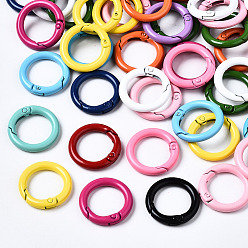 Mixed Color Spray Painted Eco-Friendly Alloy Spring Gate Rings, O Rings, Snap Clasps Ring, Cadmium Free & Nickel Free & Lead Free, Mixed Color, 25x4mm