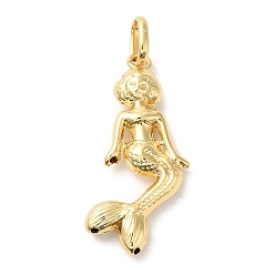 Real 18K Gold Plated Brass Pendants, Long-Lasting Plated, Lead Free & Cadmium Free, Mermaid Charm, Real 18K Gold Plated, 52mm, Hole: 8.5x5.5mm