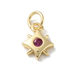 Medium Violet Red Rack Plating Brass Micro Pave Cubic Zirconia Charms, Long-Lasting Plated, Cadmium Free & Lead Free, Real 18K Gold Plated, Star, Medium Violet Red, 10.5x8x2mm, Hole: 3mm