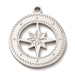 Stainless Steel Color 304 Stainless Steel Pendants, Compass Charm, Stainless Steel Color, 18.5x16x1mm, Hole: 1.2mm