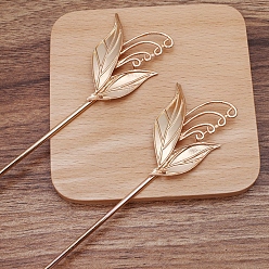 Light Gold Iron Hair Stick Finding, with Alloy Leaf, Light Gold, Pin: 120x2.5mm