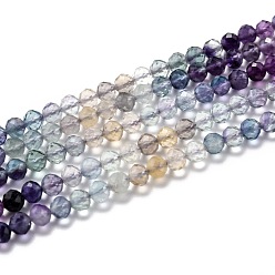 Fluorite Natural Fluorite Beads Strands, Gradient color, Faceted, Round, 4mm, Hole: 0.6mm, about 110pcs/strand, 15.35 inch(39cm)