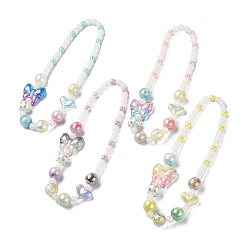 Mixed Color Sparkling Heart & Butterfly Resin & Acrylic Beaded Necklace, Mixed Color, 16.54 inch(42cm)