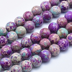Violet Bleu Brins de perles de jaspe impérial naturel, teint, ronde, bleu violet, 4mm, Trou: 1mm, Environ 90 pcs/chapelet, 15.5 pouce