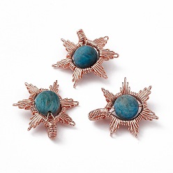 Apatite Natural Apatite Pendants, Sun Charms, with Rack Plating Rose Gold Tone Brass Findings, Cadmium Free & Lead Free, 26~28x24~28x10mm, Hole: 2x4mm