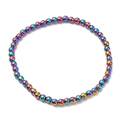 Coloré Bracelets extensibles en perles rondes en hématite synthétique non magnétique, colorées, diamètre intérieur: 2-5/8 pouce (6.56 cm), perles: 4.3 mm
