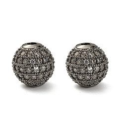 Gunmetal CZ Brass Micro Pave Grade AAA Clear Color Cubic Zirconia Round Beads, Cadmium Free & Nickel Free & Lead Free, Gunmetal, 6mm, Hole: 1mm