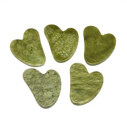 Jade Tableros de gua sha de jade chino natural, herramientas de masaje de raspado, gua sha herramientas faciales, corazón, 80~82.5x59~62.5x4~6 mm