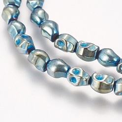Plaqué Bleu Galvaniques perles d'hématite synthétique non magnétique brins, AA grade, crane, bleu plaqué, 5.5x4.5x5mm, Trou: 1mm, Environ 65 pcs/chapelet, 15.7 pouce (40 cm)