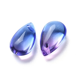 Dodger Blue Transparent Glass Charms, Dyed & Heated, Teardrop, Dodger Blue, 13.5x8x5.5mm, Hole: 1mm
