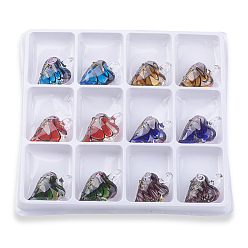 Mixed Color Handmade Gold Sand Heart Lampwork Pendants, Inner Flower, Mixed Color, 41~47x28~31x14~18mm, Hole: 4~8mm, 12pcs/box