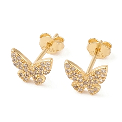 Golden Clear Cubic Zirconia Butterfly Stud Earrings, Sterling Silver Jewelry, Golden, 6.5x8mm