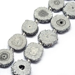 Gris Perles de cristal de quartz druzy naturelles, quartz solaire, teint, nuggets, grises , 14~22x13~20x4~6mm, Trou: 1.5~2mm, Environ 9~12 pcs/chapelet, 7.7~7.9 pouce (19.5~20 cm)