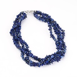 Lapis Lazuli Chip Natural Lapis Lazuli Beaded Multi-Strand Necklaces, with Tibetan Style Alloy Toggle Clasps, 15.75 inch