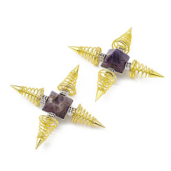 Amethyst Golden Brass Spritual Energy Generator, with Natural Amethyst Pyramid and Conductive Coils, for Body Healing, Reiki Balancing Chakras, Aura Cleansing, Protection, Darts, 113.5x113.5x32mm