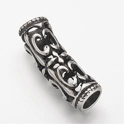 Antique Silver 304 Stainless Steel Hollow Tube Beads, Antique Silver, 34x10mm, Hole: 7mm