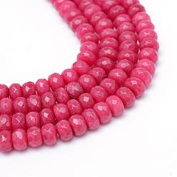 Rouge Indien Perles de jade blanches naturelles teintes rondelles facettées, rouge indien, 8~9x5~6mm, Trou: 1mm, Environ 70 pcs/chapelet, 14.5 pouce