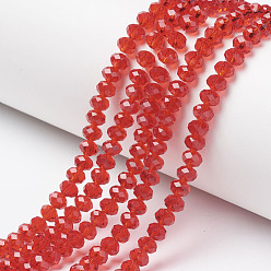 Red Glass Beads Strands, Faceted, Rondelle, Red, 3x2mm, Hole: 0.8mm, about 150~155pcs/strand, 15~16 inch(38~40cm)